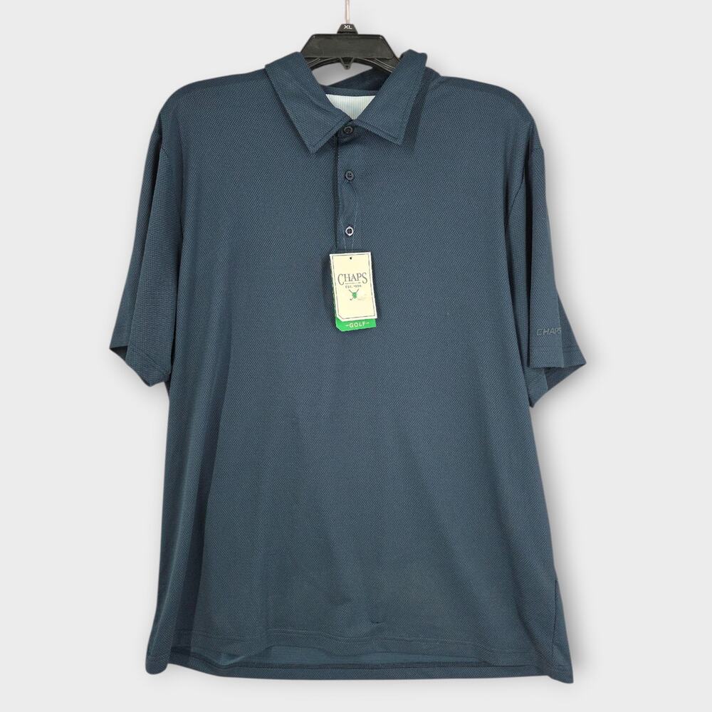 Chaps Golf Polo Men's XL Blue Short Sleeve Stretch Breathable NWT *Flaw Snag*